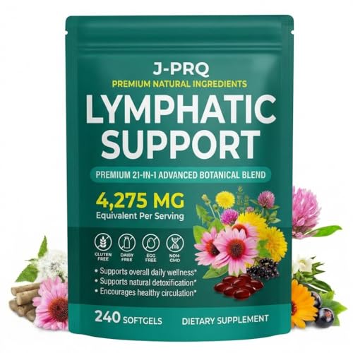 Lymphatic Drainage Capsules 240 Capsules – 4275mg 21-in-1 with Echinacea, Dandelion, Burdock, Bromelain & Turmeric – Lymphatic Drainage & Supports Cellulite Reduction
