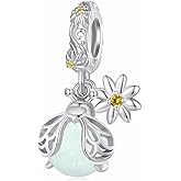 Qings Luminous Firefly/Bee Dangle-Charm 925 Sterling Silver Glow in The Dark Pendant for Necklaces or Bracelets Cute Animals Bead Charms Jewelry Gift for Women Girls