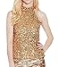 Swrose Womens Shimmer Flashy All Sequins Embellished Sparkle Vest Tank Tops, Gold, One Size Regular