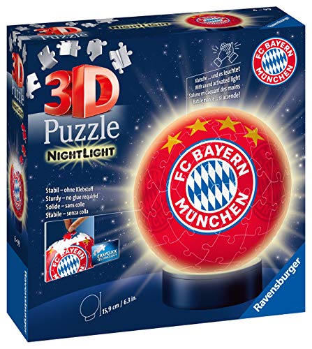 Ravensburger 3D Puzzle 12177 - Nachtlicht Puzzle-Ball FC Bayern München - ab 6 Jahren, LED Nachttischlampe mit Klatsch-Schalter – Bild 3