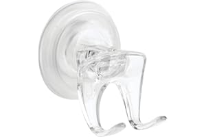 INTERDESIGN iDesign Plastic Power Lock Suction Bathroom Shower Hooks for Razor, Loofah, Wash Cloth, 2.25" x 2.25" x 2.5", Clear
