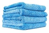 The Rag Company (4-Pack 16 in. x 16 in. Eagle EDGELESS 500 Professional Korean 70/30 Super Plush 500gsm Microfiber Detailing Towels (16x16, Blue)