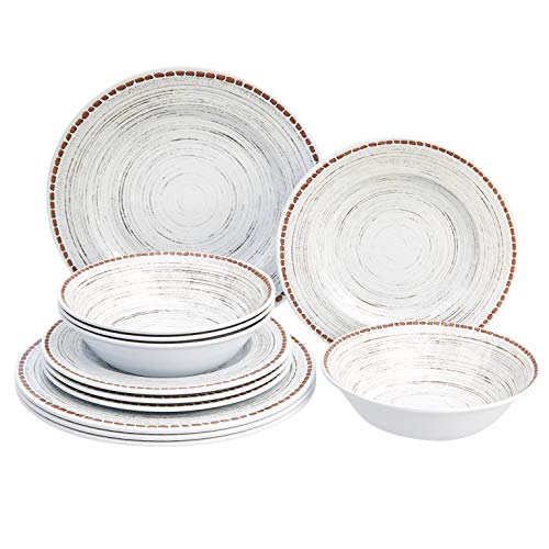 Amazon-Basics-12-Piece-Melamine-Dinnerware-Set-Service-for-4-White-Stoneware-Swirl