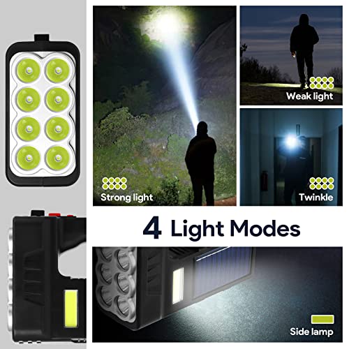 iforecjw Solar-Powered Flashlight Rechargeable Handheld Flashlight with 8 LED Lights, High Lumens 3 Modes Searchlight for Outdoor and Emergency Use