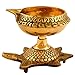 Hashcart Set of 4 Handmade Indian Puja Brass Oil Lamp - Golden Diya Lamp Engraved Design Dia with Turtle Base