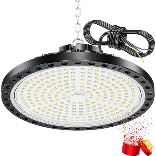 YIQIBRO LED Garage Lighting 200W, 20000LM Super Bright UFO Lighting Workshop, IP65 Waterproof Outdoor Lamp, 7000K Cool White LED Ceiling Light for Garage, Warehouse, Workshop, Basement, Factory