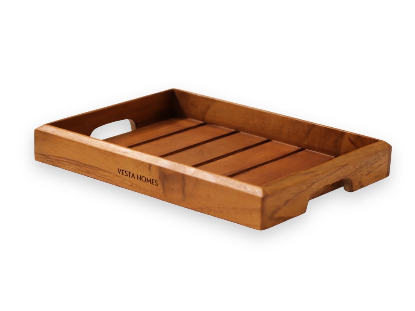 Vesta Homes Teak Wood Serving Rectangular Tray For Home, Kitchen, Restaurant, Office Organizer, Dining Table Premium Wooden Trays 31 X 22 X 4 cm Handcrafted In India