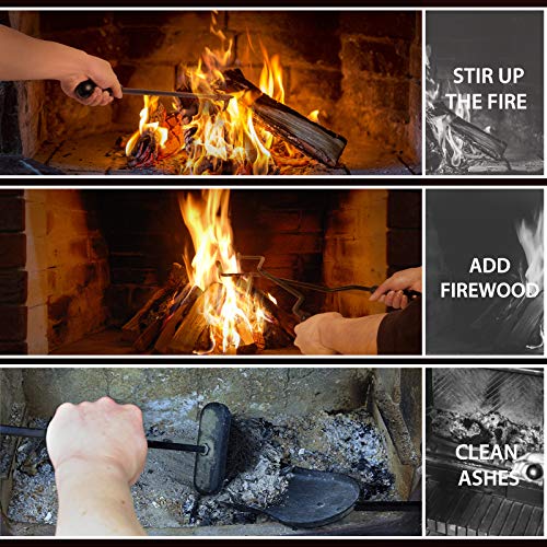 SHINESTAR 5 Piece Fireplace Tool Sets, 32 Inch Wrought Iron Fireplace