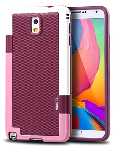 Note 3 Case, ELOVEN Ultra Slim 3 Color Hybrid Dual Layer Shockproof Case [Extra Front Raised Lip] Soft TPU & Hard PC Bumper Protective Case Cover for Galaxy Note 3 - Wine