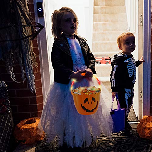 FUTUREPLUSX Halloween Light Up Pumpkin Bucket, Large Pumpkin Candy Bucket Orange Pumpkin Bucket Plastic Pumpkin Pails Jack O Lantern Trick or Treat Pumpkin Bucket for Halloween Party Decorations