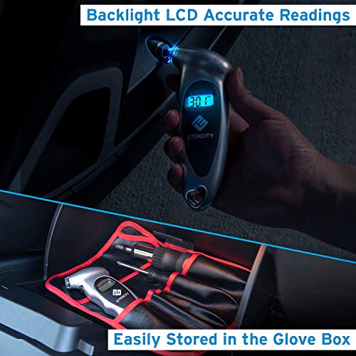 Etekcity GL-0801A Digital Tire Gauges, 150 PSI Compact Lightweight Measurement Tool with Lighted Nozzle, Backlit LCD and Non-Slip Grip, 4 Pressure Units for Bike, Car, Truck