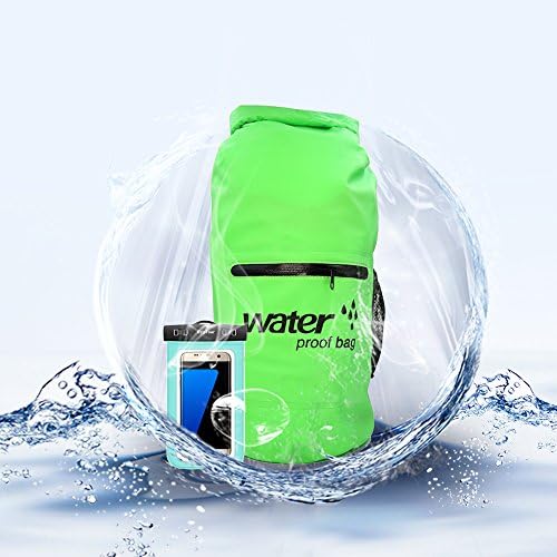 Dry Bag Heavy Duty Waterproof Outdoor Gear Backpack with 2 Pocket for Water Sports Boating, Camping, and Kayaking, Swimming Fishing,with Waterproof Phone Case - 10L Green