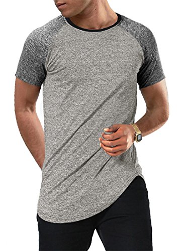 Moomphya Men s Short Sleeve Raglan Jersey Shirt Hipster Hip Hop Basic Swag Curved Hem Baseball T Shirt (Medium, Short Grey)