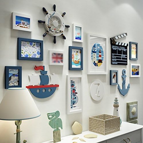 Yxsd Cartoon Photo Wall Creative Combination Mediterranean Style Decorative Solid Wood Photo Frame Children's Room Bedroom Decoration (Color : A)