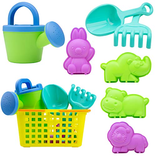 USA Toyz Beach Toys for Toddlers - 8pk Sandbox Toys for Kids with Basket, Animal Sand Molds, Beach Shovel, Sand Tools