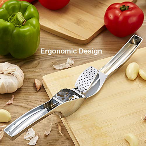 Garlic Press Crusher and Mincer with Sturdy Construction - Professional Food Grade, Rust proof, Easy Squeeze and Clean, Dishwasher Safe, By Venoya
