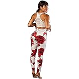 Cute Booty Lounge - Como La Flor - Extra Large Womens Leggings White with Red Roses
