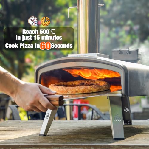 Mimiuo Outdoor Pizza Pellet Oven with Pizza Stone 33 cm, for Baking, Bread, Camping, Barbecue, Garden, Portable Oven Pizza Wood, Black