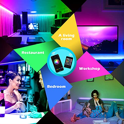 AILBTON Led Strip Lights,60ft Music Sync Color Changing, Builtin Mic,Bluetooth App Control LED