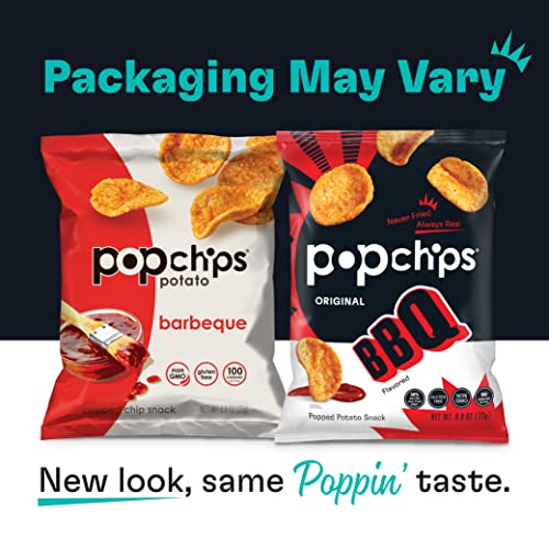 Popchips Potato Chips, BBQ, 12ct Single Serve 0.8oz Bags, LowCalorie