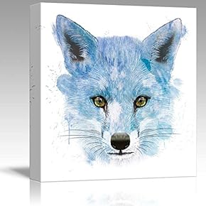 Blue Splattered Watercolor Style Fox - Canvas Art