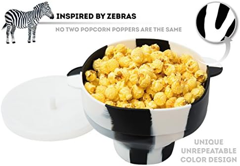 Microwave Silicone Colorful Popcorn Popper with Handles and Lid - Collapsible - BPA & PVC Free - Healthy - Family Friendly - One-Of-A-Kind Design - FREE Ebook - Hot Air Maker Corn Kernels (Zebra)