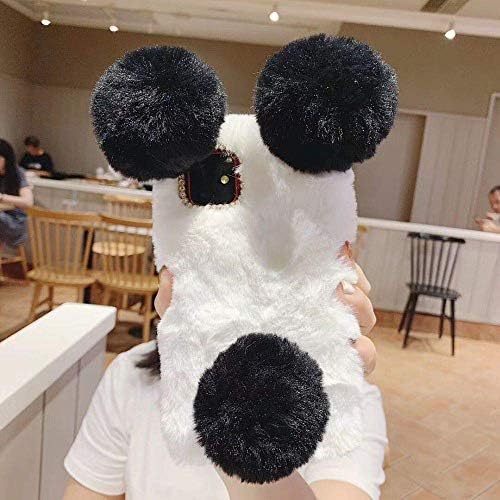 Lafunda for iPhone 11 Pro Max Case, Cute 3D Panda Furry Case [Plush Panda Case] Fluffy Soft Bumper Protective Back Cover with Chic Bling Crystal Diamond, White