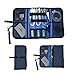 Patu Roll Up Electronics Accessories Travel Gear Organizer Case, Portable Universal External Batteries Hard Drives Cables Cosmetics Kit Bag, Navy