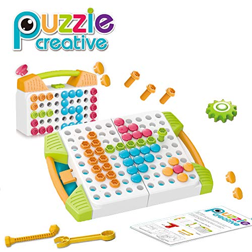 STEM Learning Toys ,Building Block Gifts Set, DIY Creative Educational Construction Toy Peg Board 3D Puzzle Toy Fine Motor Skills Activity Kit with Spanner Tools for Boys and Girls Ages 3+ (97 Pcs) - Thumbnail 7