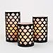 Flameless Wax Pillar Candles with Timer, White & Black, Moroccan Design, Warm White LED Glow, Batteries Included - Set of 3