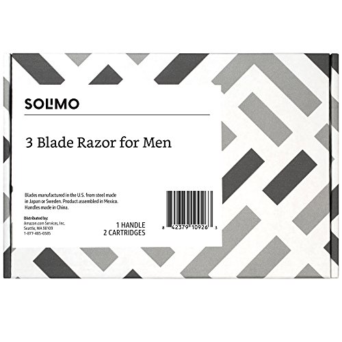 Solimo 3-Blade Razor for Men, Handle & 2 Cartridges (Cartridges fit Solimo Razor Handles only)