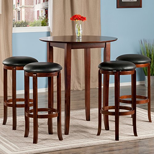 Winsome Fiona 5Piece Round High Pub Table Set in Antique Walnut Finish