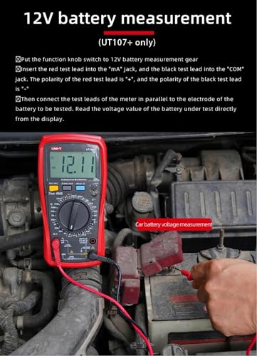UNI-T UT107+ Digital Automotive Multimeter TRMS 6000 Counts 1000V 20A AC/DC Voltmeter Ammeter 12V Battery Tester Accurately Measure Pulse Width Dwell Angle RPM Duty-Cycle Capacitance For Automotive