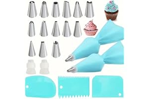 21pcs Reusable Piping Bags and Tips Set, Cake Decorating Tips Set with 14 Stainless Steel Frosting Tips, 2 Pastry Bags, 2 Cou