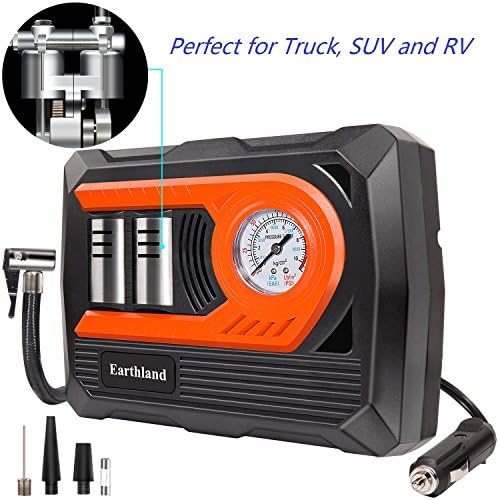 12v Portable Air Compressor Pump 150 Psi, Double Cylinder Tire Inflator with Gauge and Led Light for Bicycles, Basketballs, Children Inflatable Toys