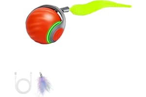 QKOQKO Speedy Tail 2.0 Interactive Cat Toy – Smart Self-Rolling Cat Ball with Feather Tail, Automatic Moving Motorized Toy for Indoor Cats, Chasing & Hunting Fun (Orange)