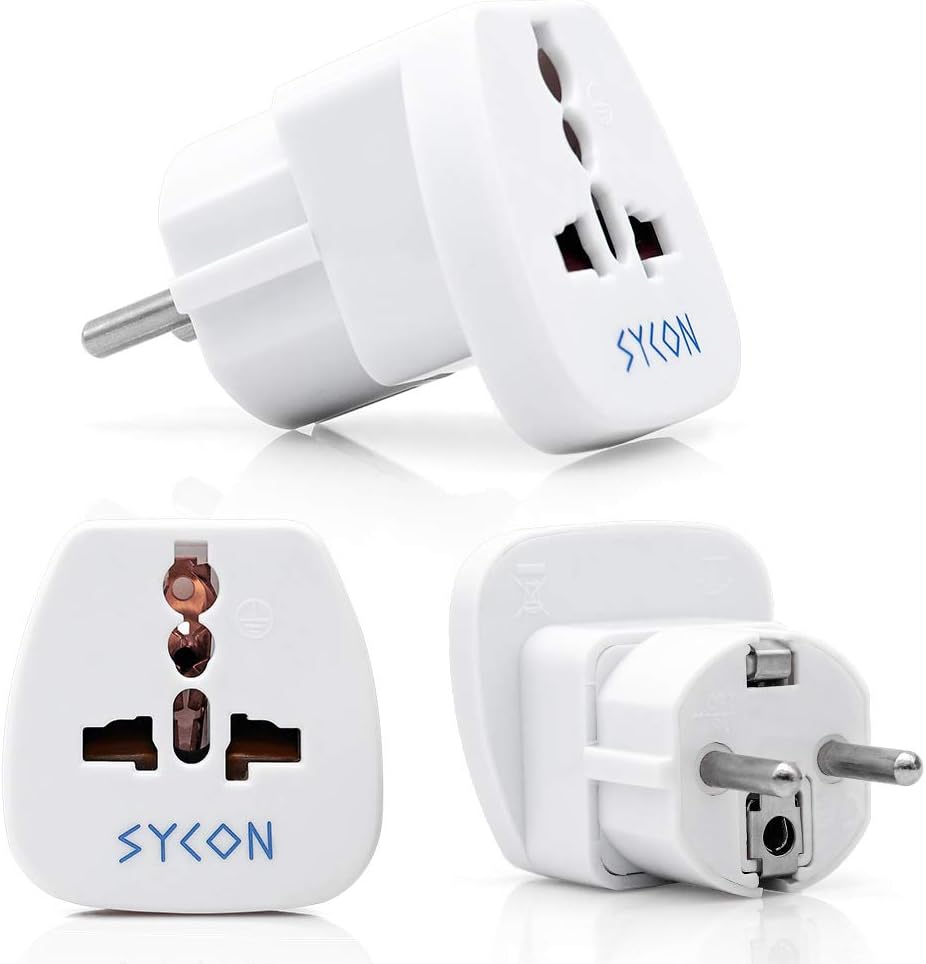 Travel Adapter Plug for Germany France Korea Indonesia, Schuko TYPE-E/F Universal Plug Adapter Converter, 3 Pack by SYCON