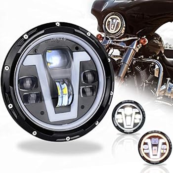 Amazon.com: 7 inch Harley Headlight LED with V Type Halo DRL 50W Hi/Lo