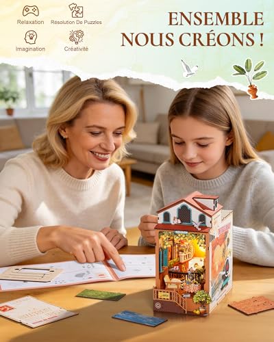 Rolife Book Nook DIY Wooden Model Adult with Lights Sunset Island 3D Puzzle Miniature House Building Bookends Diorama Decoration Book Library Living Room