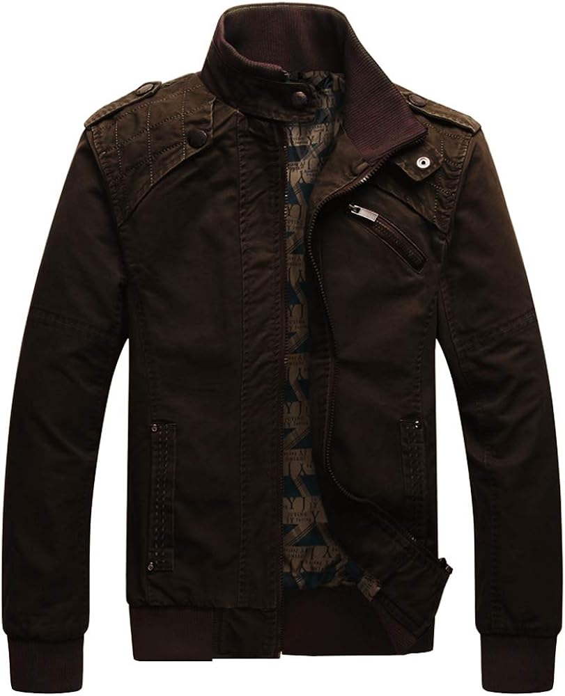 Dwar Men's Casual Long Sleeve Full Zip Outdoor Jacket with Shoulder Straps