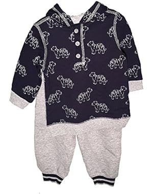 Baby Boys 2 Piece Pant Set, Long Sleeve Shirt, Grey/Navy