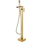 Freestanding Tub Faucet Brushed Gold: ALEASHA High Flow Max 6.74 GPM Free Standing Tub Filler - Brass Modern Floor Mount Bathtub Faucet with Handheld Shower, for the Ultimate Elegant SPA Experience