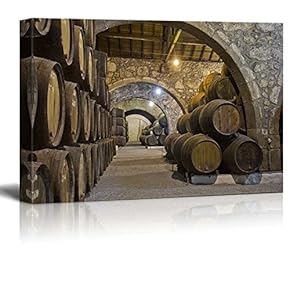 Canvas Prints Wall Art - Cellar with Wine Barrels | Modern Wall Decor/Home Decoration Stretched Gallery Canvas Wrap Giclee Print. Ready to Hang - 12" x 18"