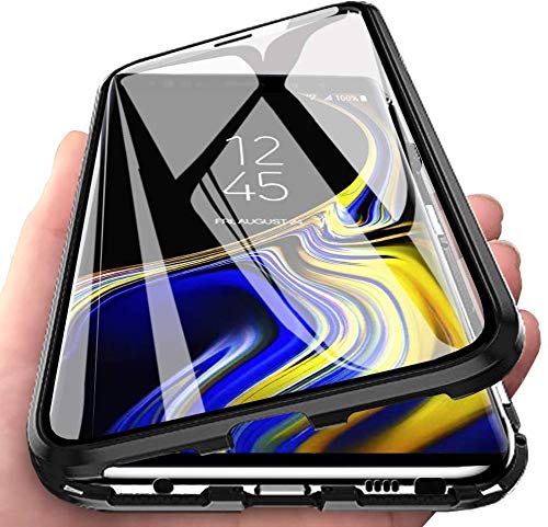 HaptiCase Case for iPhone 12 Pro/iPhone 12 Magnetic Cover,Magnetic Adsorption Technology 9H Front and Back Tempered Glass Cover 360°Shockproof Full Body Protector Ultra Thin Metal Bumper - Black