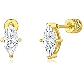 Seraphina 14K Gold Plated Cubic Zirconia Marquise Stud Earrings for Women Hypoallergenic Screw Back Flatback Cartilage Helix Earrings
