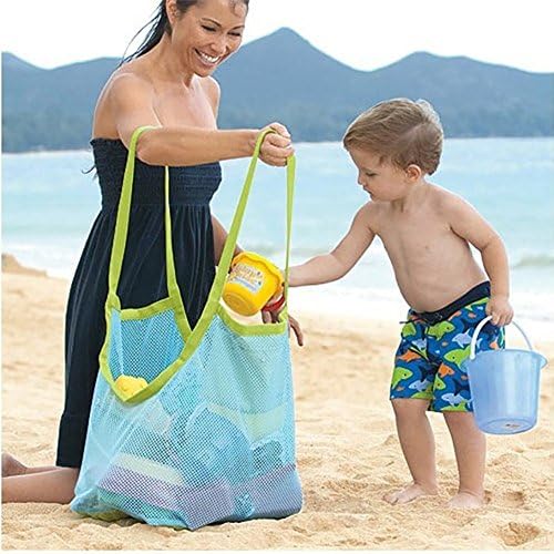 SeaISee Extra Large Family Mesh Beach Bag Tote Backpack Toys Towels Sand Away,Blue