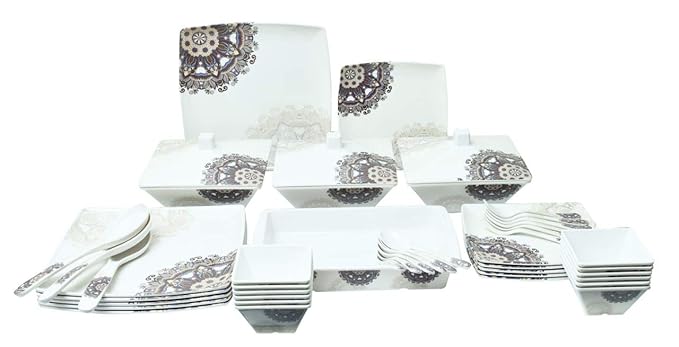 Bataniya Melamine Dinner Set, 46 Pieces, White