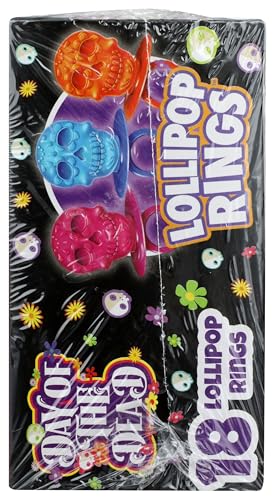 HALLOWEEN DAY OF THE DEAD SUGAR SKULL LOLLIPOP RINGS,7.61 OUNCE, BOX OF 18