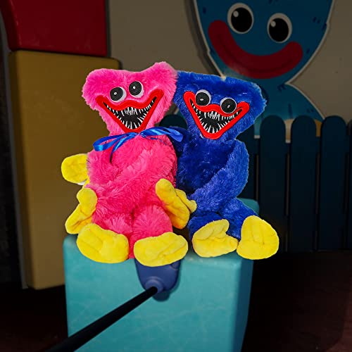 2 Pcs Poppy Playtime Huggy Wuggy Plush Toys, 15.7inches Blue Scary and Funny Plush Doll, Monster Horror Game Doll Gifts for Kids and Game Fan’s(Blue&Pink)