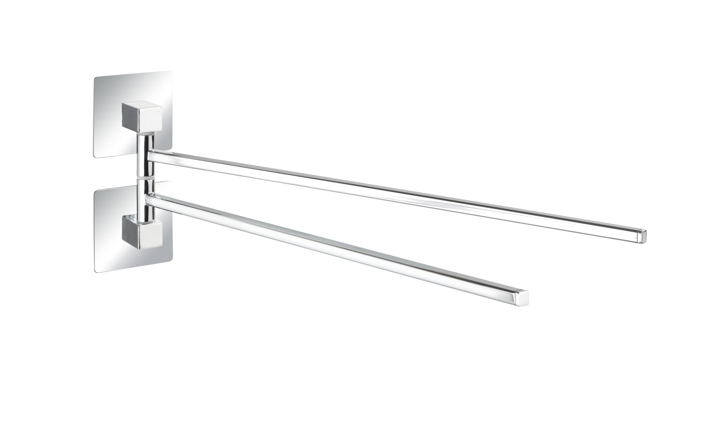WENKO Turbo-Loc® Quadro Stainless Steel Towel Rail with 2 Arms - No Drilling Required, Rustproof Stainless Steel, 6.5 x 14.5 x 40 cm, Chrome